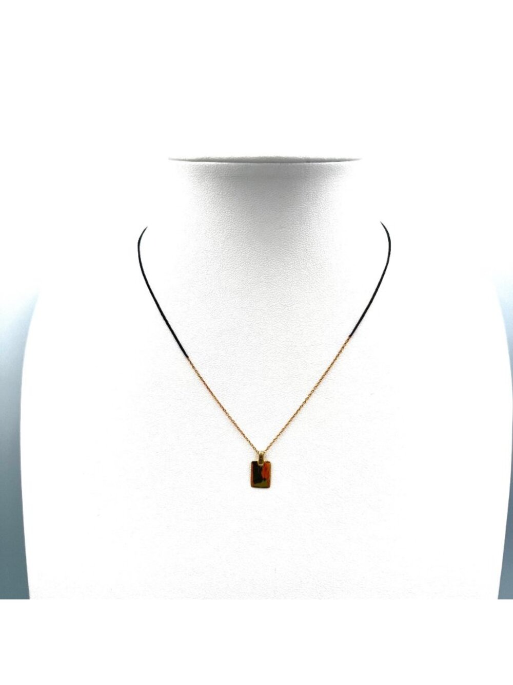 SCOSHA 925 Sterling Silver Gold Vermeil Tag Pendant Black Cord Necklace